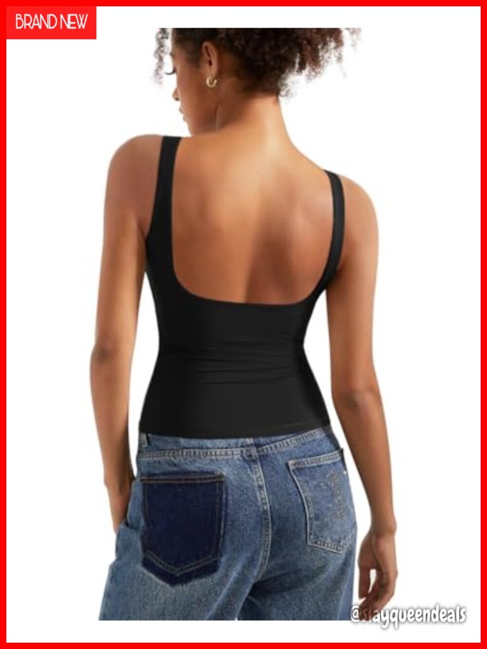 Women Padded Open Back Boat Neck Tank Top Double Lined Basic Shirt